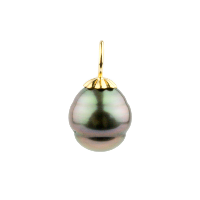 Multi-Colorful Circled 10.2mm Tahitian Pearl Pendant on Gold Filled
