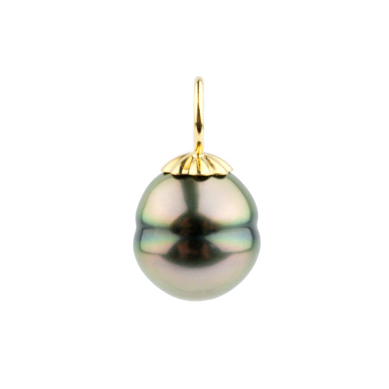 Golden Pink Peacock Circled 10mm Tahitian Pearl Pendant on Gold Filled