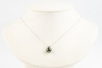 Aubergine Green Tahitian Pearl & Diamond Hoa Necklace on 14K White Gold
