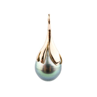 Bright Blue 9.4mm Rainbow Drop Tahitian Pearl Pendant on 14K Rose Gold
