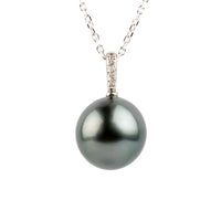 Steel Blue Tahitian Silvery Pearl & Diamond Éclat Necklace on 14KWG