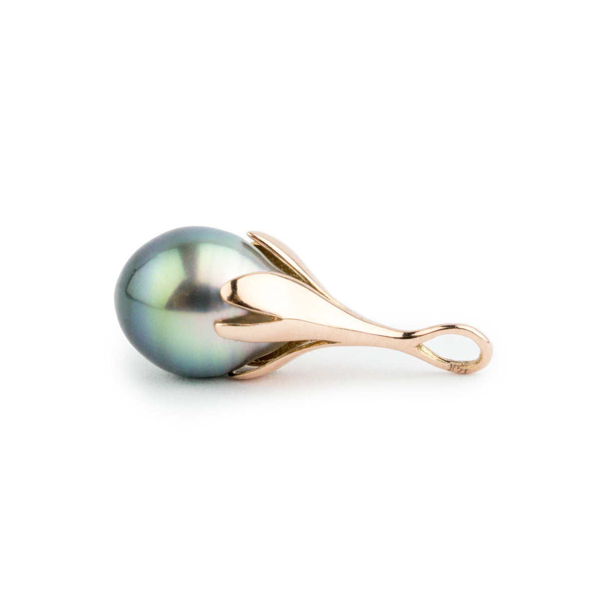 Bright Blue 9.4mm Rainbow Drop Tahitian Pearl Pendant on 14K Rose Gold