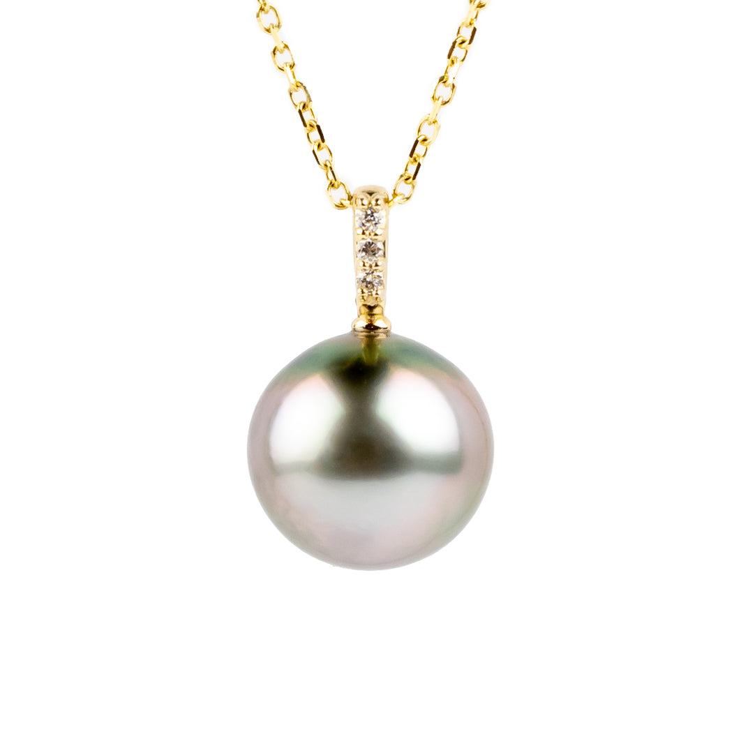 Plumeria Pink Tahitian Pearl & Diamond Éclat Necklace on 14KYG