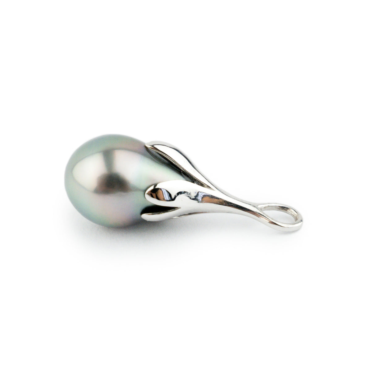 Pink Peacock 9.5mm Drop Tahitian Pearl Pendant on 14K White Gold