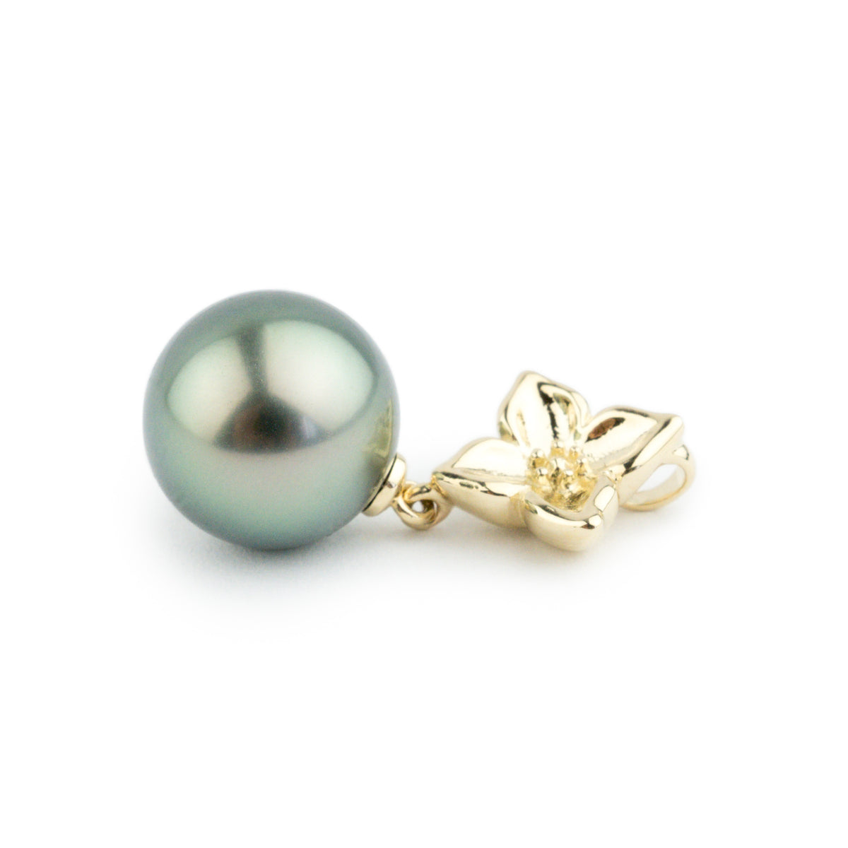 Peacock Green 12.4mm Tahitian Pearl Plumeria Pendant