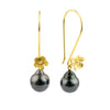 Midnight Purple Tahitian Pearl Hibiscus Hook Earrings