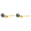 Midnight Purple Tahitian Pearl Hibiscus Hook Earrings