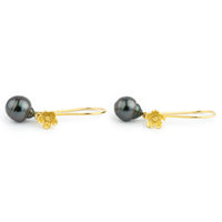 Midnight Purple Tahitian Pearl Hibiscus Hook Earrings