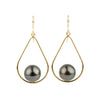 Aubergine Peacock Tahitian Pearl Teardrop Dangle Earrings on Gold Filled