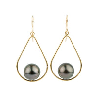 Aubergine Peacock Tahitian Pearl Teardrop Dangle Earrings on Gold Filled