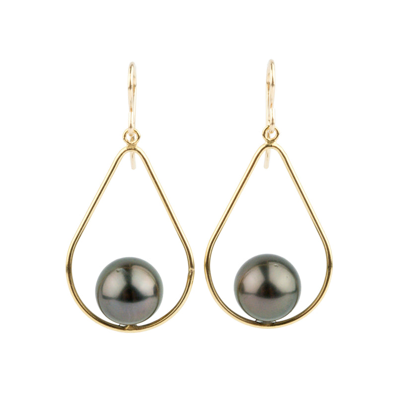 Aubergine Peacock Tahitian Pearl Teardrop Dangle Earrings on Gold Filled