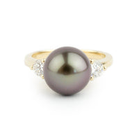 Tahitian Pearl & Diamond Bisou Ring on 14K Yellow Gold