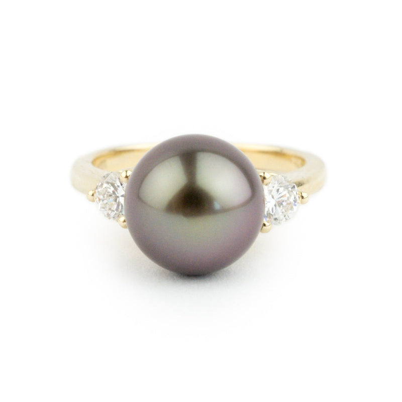 Tahitian Pearl & Diamond Bisou Ring on 14K Yellow Gold