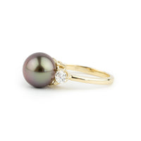 Tahitian Pearl & Diamond Bisou Ring on 14K Yellow Gold