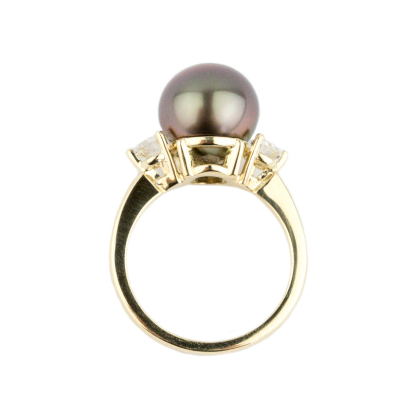 Tahitian Pearl & Diamond Bisou Ring on 14K Yellow Gold