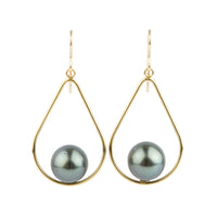 Blue-Green Tahitian Pearl Teardrop Dangle Earrings on Gold Filled