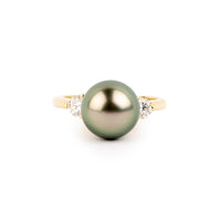 Custom Tahitian Pearl & Diamond Bisou Ring Sizes 5 to 9