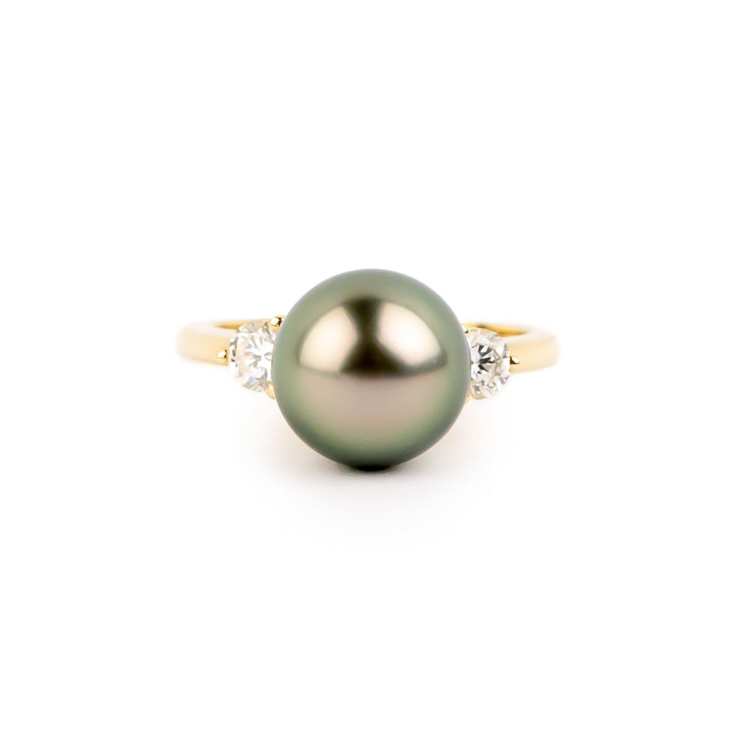 Custom Tahitian Pearl & Diamond Bisou Ring Sizes 5 to 9