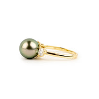 Custom Tahitian Pearl & Diamond Bisou Ring Sizes 5 to 9
