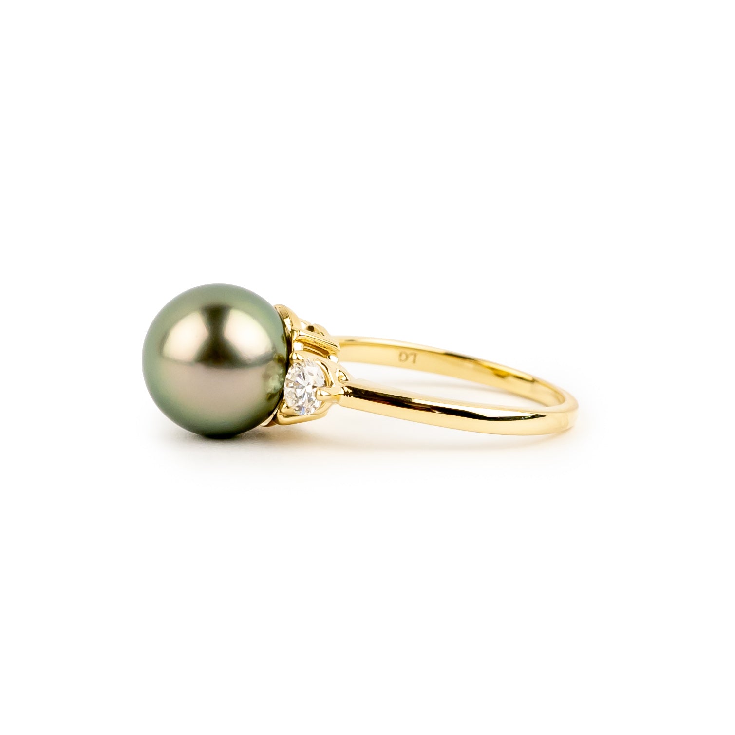 Custom Tahitian Pearl & Diamond Bisou Ring Sizes 5 to 9