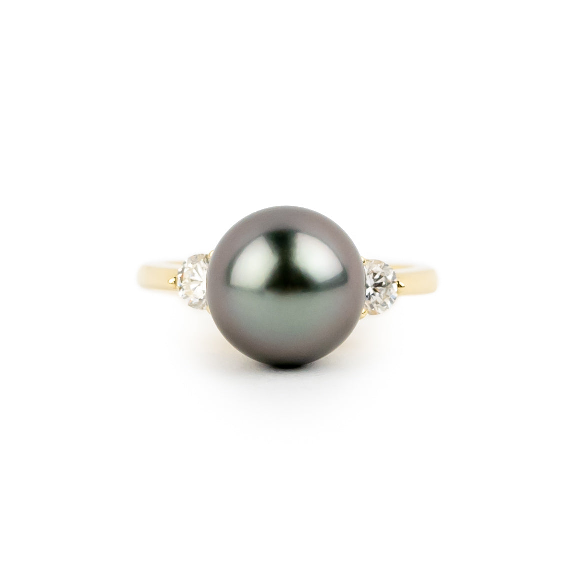 Custom Tahitian Pearl & Diamond Bisou Ring Sizes 5 to 9