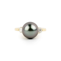 Custom Tahitian Pearl & Diamond Bisou Ring Sizes 5 to 9