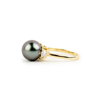 Custom Tahitian Pearl & Diamond Bisou Ring Sizes 5 to 9