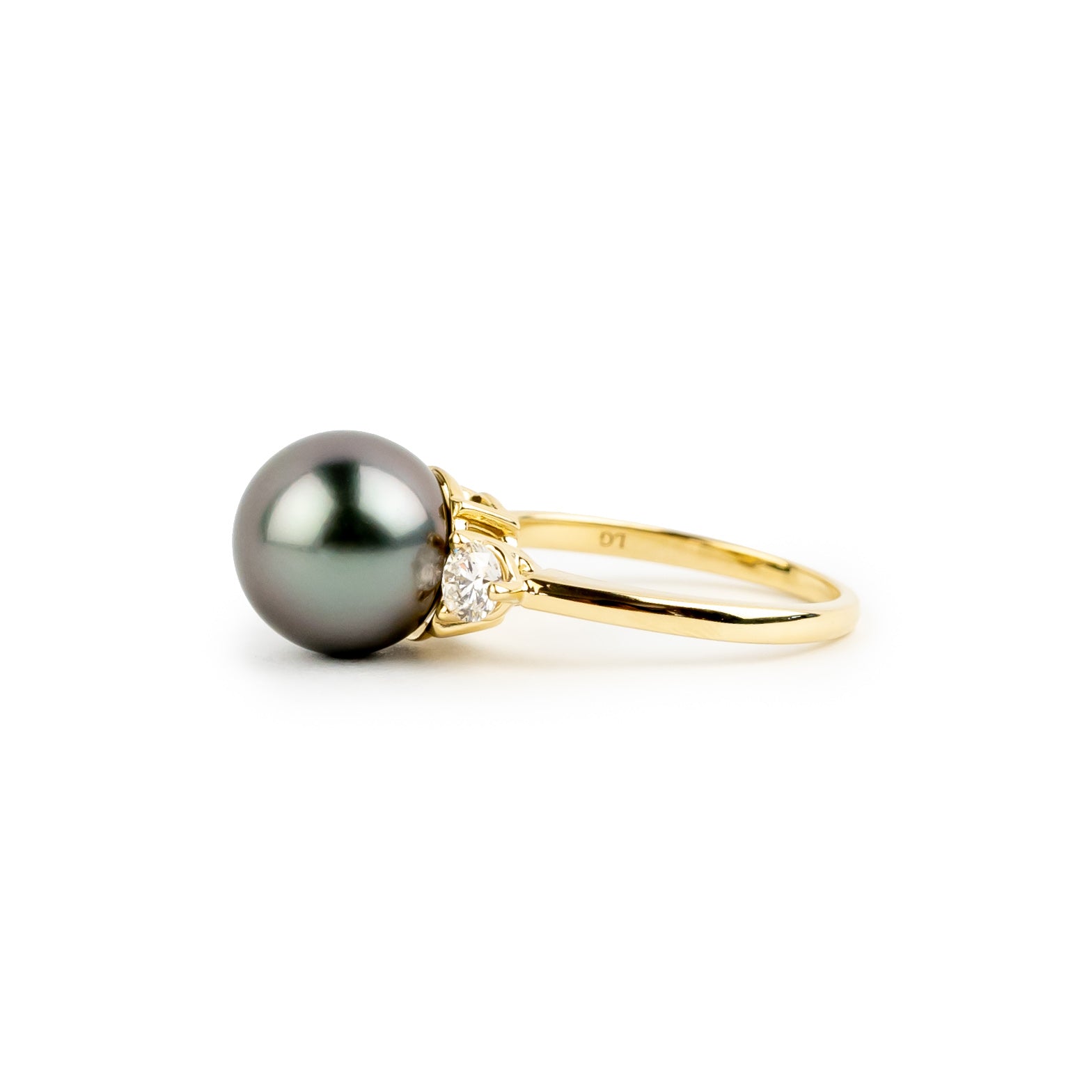 Custom Tahitian Pearl & Diamond Bisou Ring Sizes 5 to 9