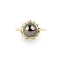 Custom Tahitian Pearl & Diamond Soleil Ring Sizes 6 to 9