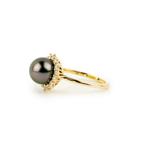 Custom Tahitian Pearl & Diamond Soleil Ring Sizes 6 to 9