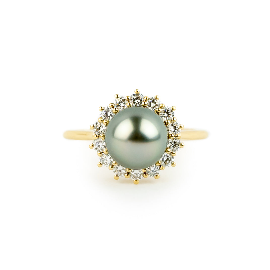 Custom Tahitian Pearl & Diamond Soleil Ring Sizes 6 to 9