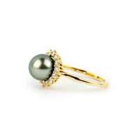 Custom Tahitian Pearl & Diamond Soleil Ring Sizes 6 to 9