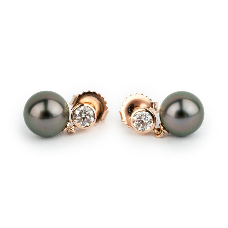 Tahitian Pearl & Diamond Nova Earrings on 14K Rose Gold