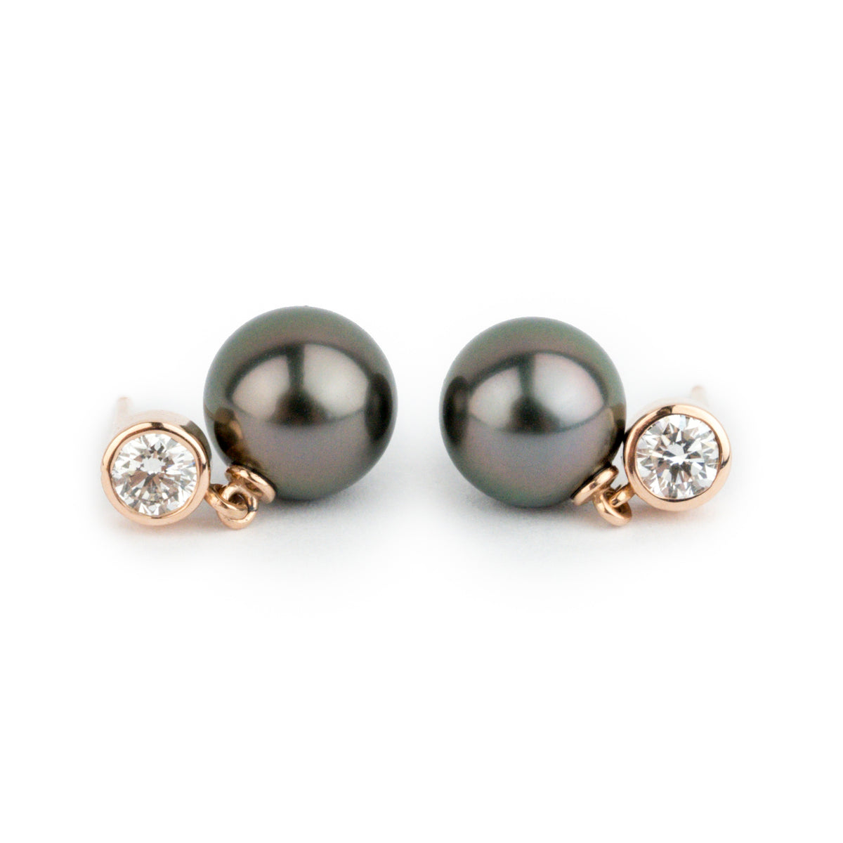 Tahitian Pearl & Diamond Nova Earrings on 14K Rose Gold