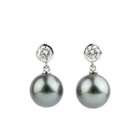 Tahitian Pearl & Diamond Nova Earrings on 14K White Gold