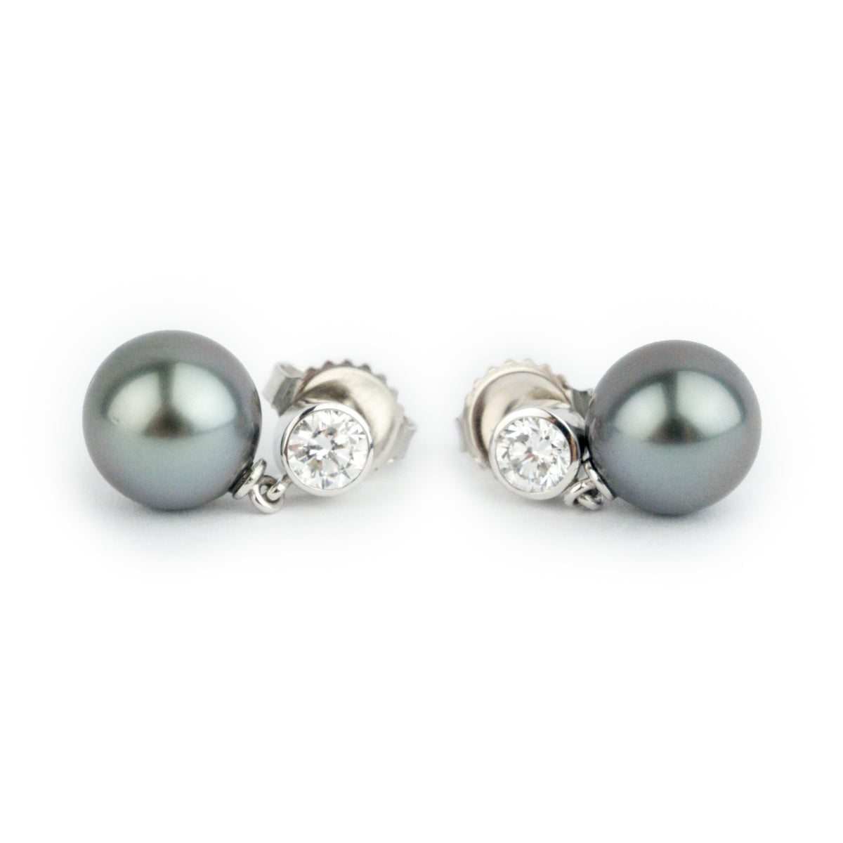 Tahitian Pearl & Diamond Nova Earrings on 14K White Gold