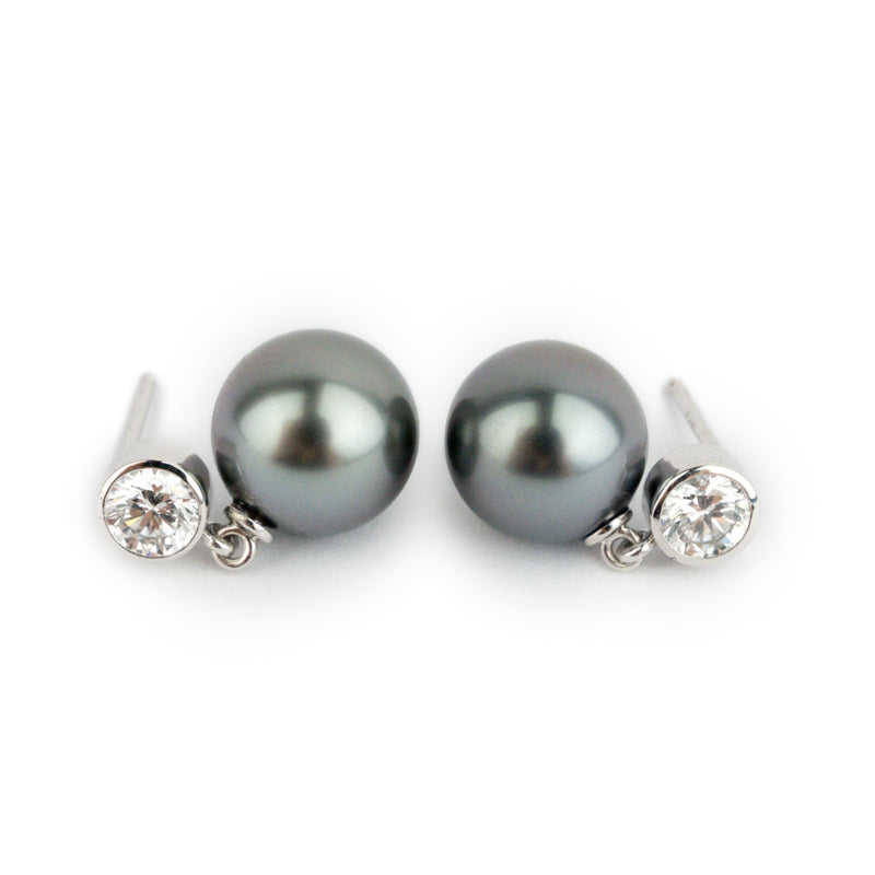 Tahitian Pearl & Diamond Nova Earrings on 14K White Gold