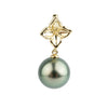 Peacock Green 12.4mm Tahitian Pearl Plumeria Pendant