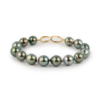 Flashy Peacock Drop 10-11.6mm Tahitian Pearl Bracelet