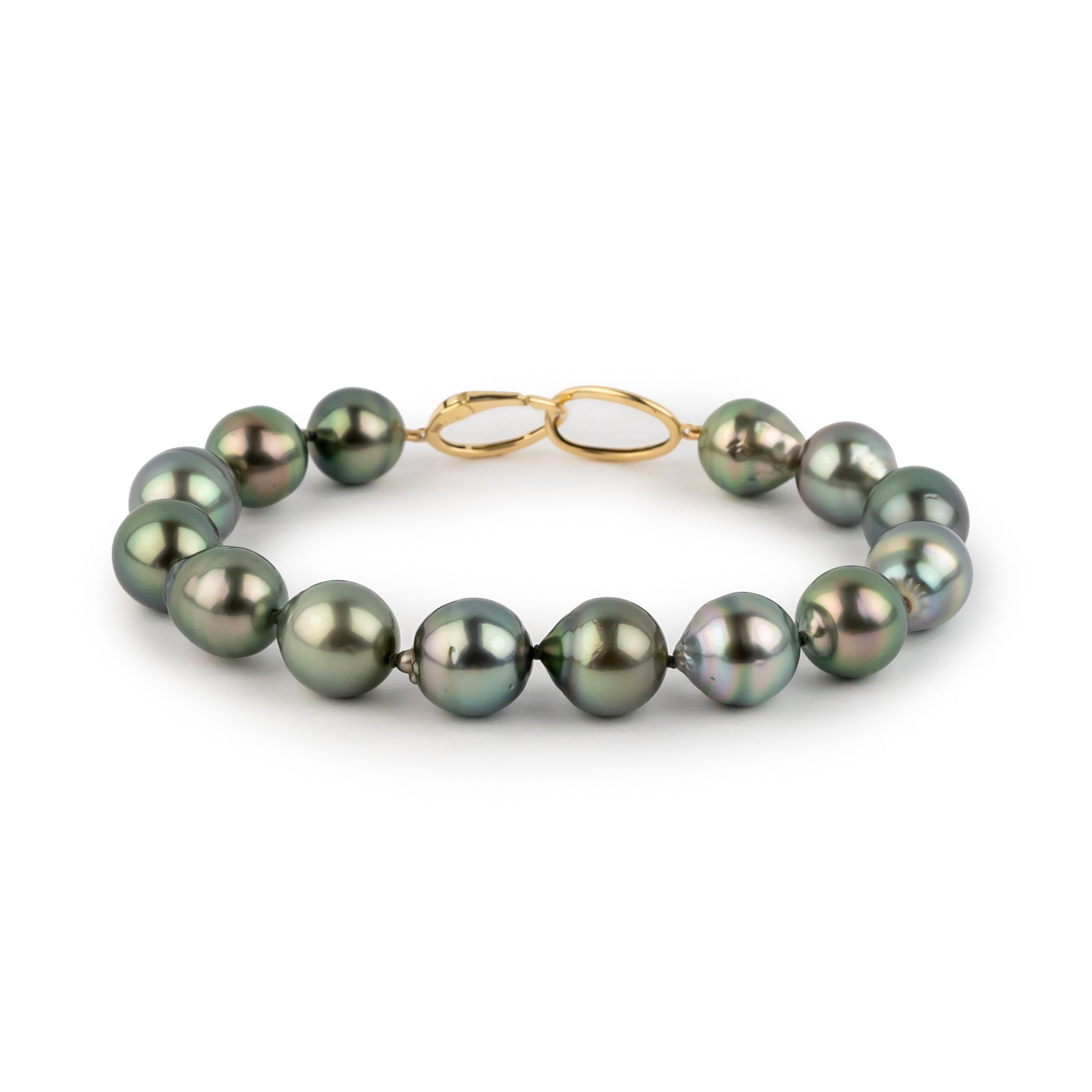Flashy Peacock Drop 10-11.6mm Tahitian Pearl Bracelet