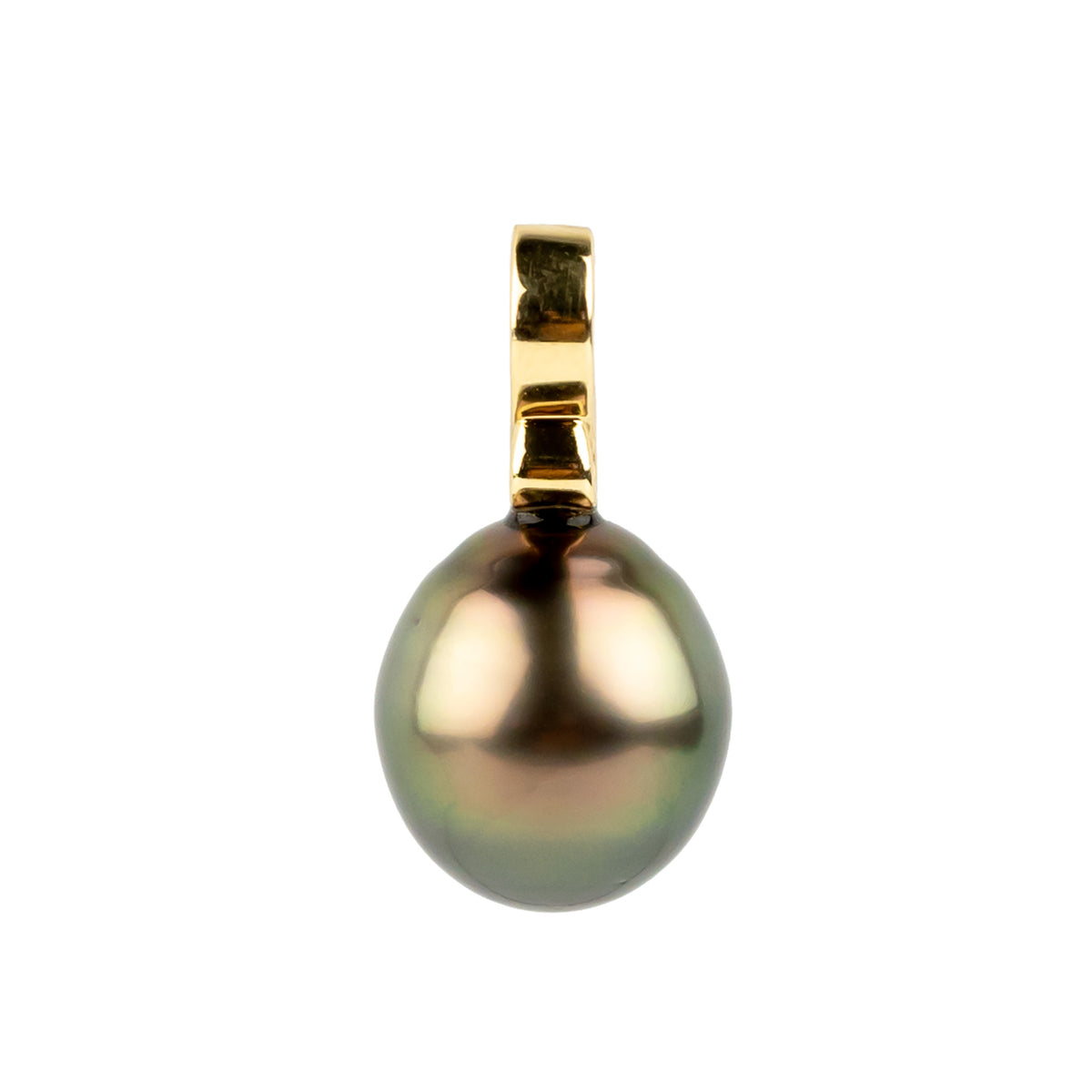 Golden Pink Green 9.9mm Tahitian Pearl Infinity Pendant on 14K Yellow Gold