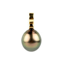 Golden Pink Green 9.9mm Tahitian Pearl Infinity Pendant on 14K Yellow Gold