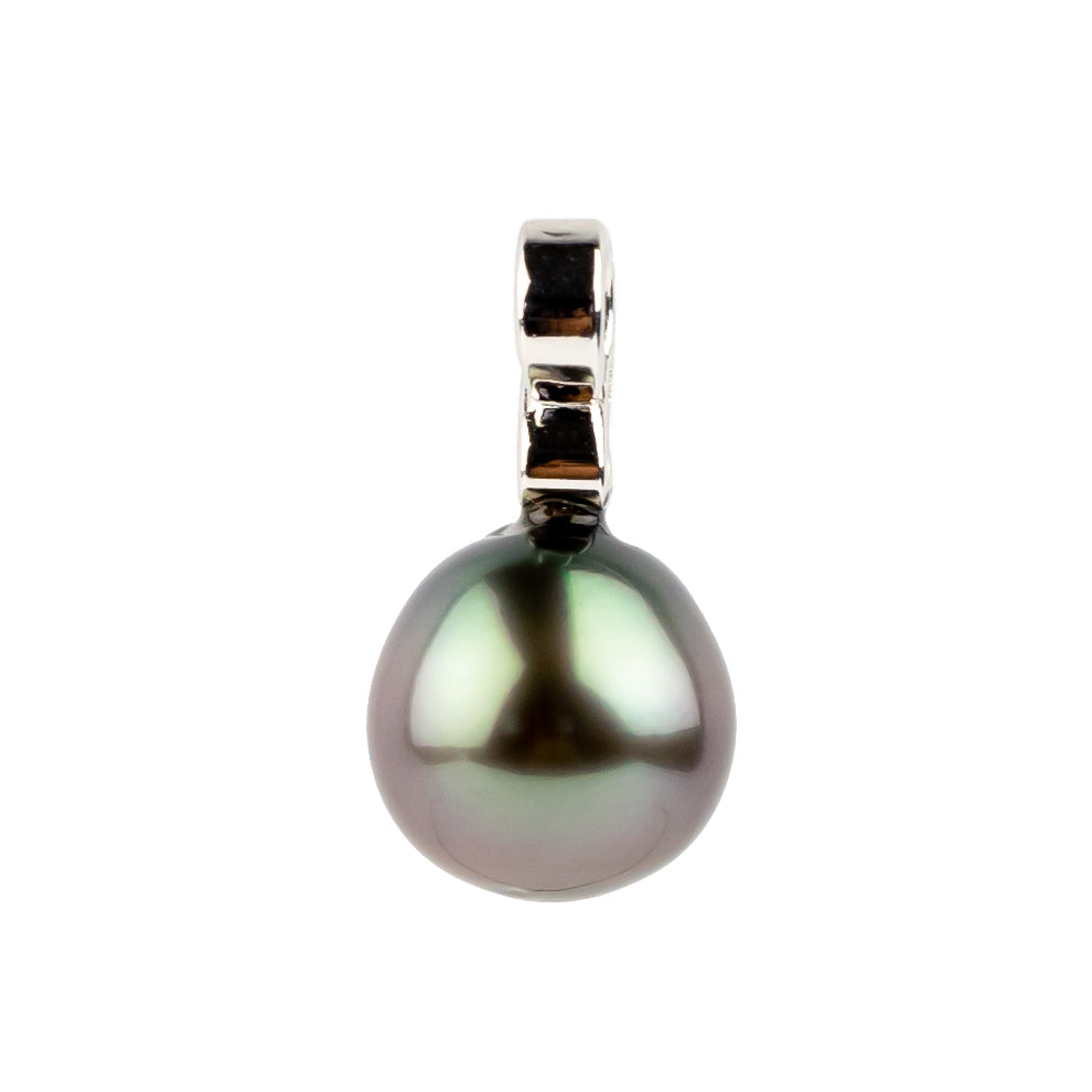 Lavender Green 10mm Tahitian Pearl Infinity Pendant on 14K White Gold
