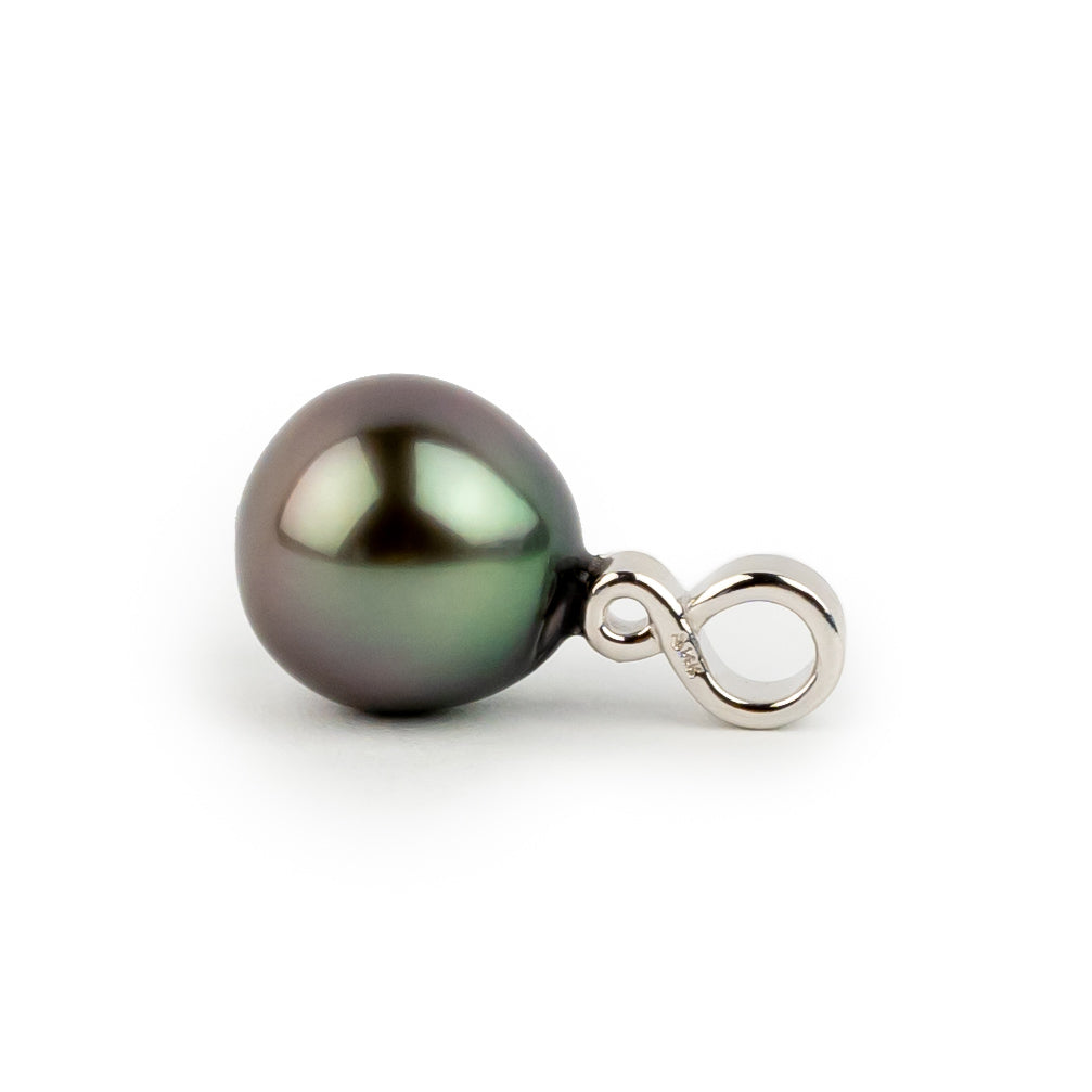 Lavender Green 10mm Tahitian Pearl Infinity Pendant on 14K White Gold