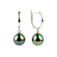 Electric Peacock 8.4mm Tahitian Pearl U-Hoop Earrings on 14K White Gold