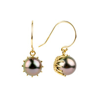 Dark Pink Tahitian Pearl Royal Earrings on 14K Yellow Gold