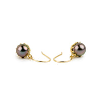 Dark Pink Tahitian Pearl Royal Earrings on 14K Yellow Gold
