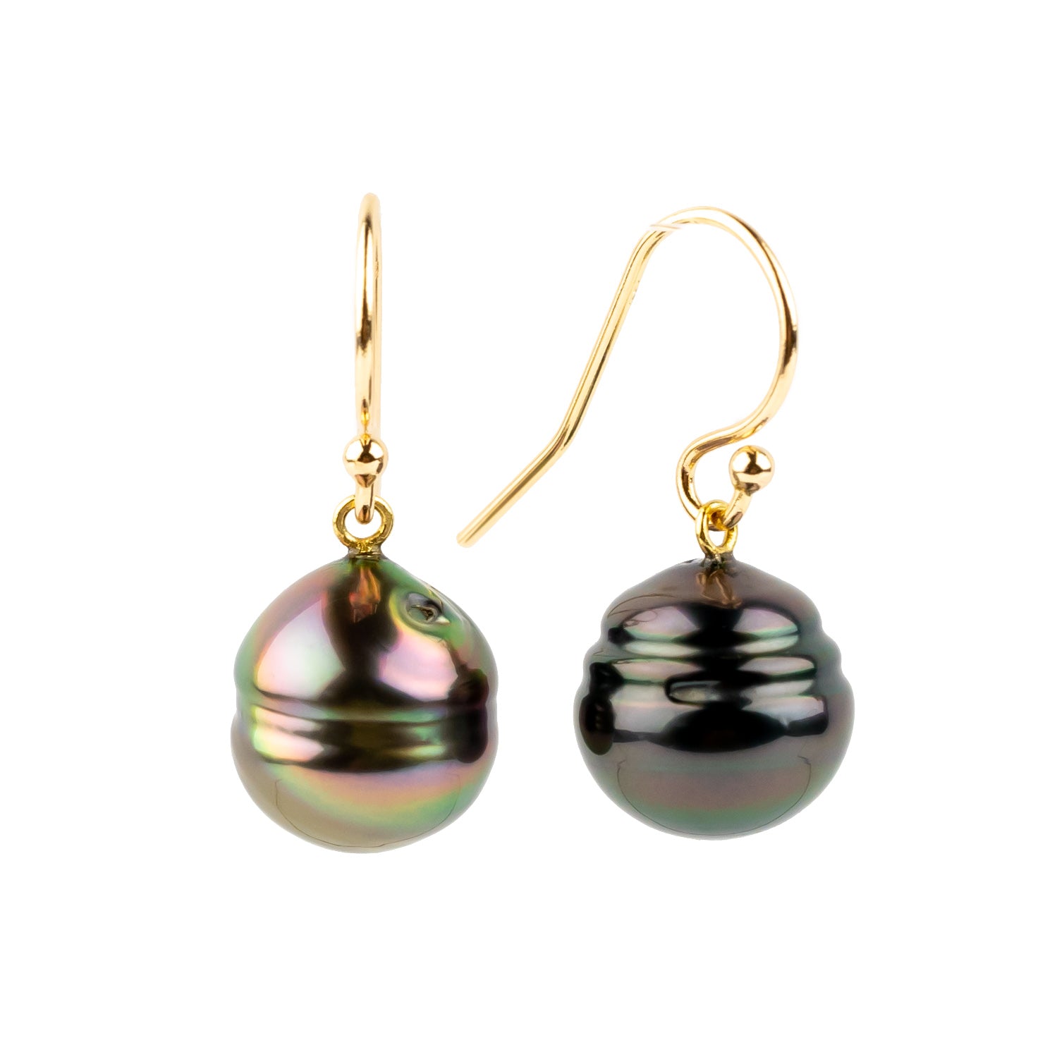 Galactic Circled Drop Tahitian Pearl Dangle Earrings on 14K Yellow Gold