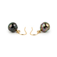 Galactic Circled Drop Tahitian Pearl Dangle Earrings on 14K Yellow Gold