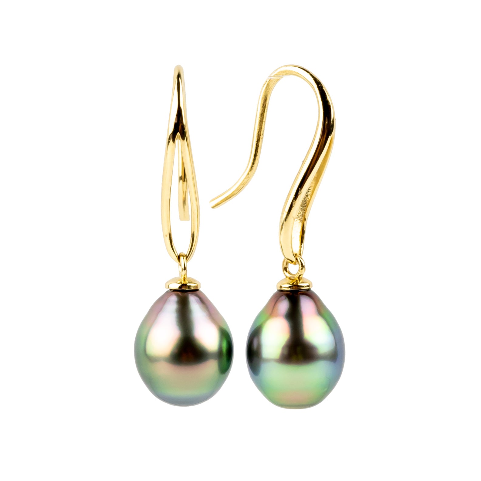 Vivid Rainbow 10.4mm Teardrop Hook Dangles on 14K Yellow Gold
